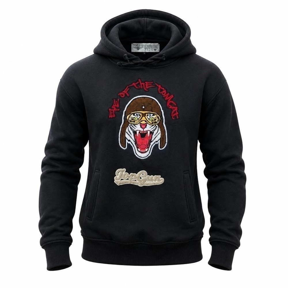Top Gun Eye of the Tomcat Hoodie Sweatshirt Mens L Black Embroidered Tiger USA